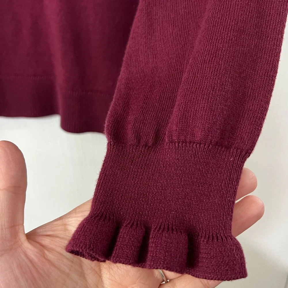 J. Crew Rhinestone Ruffle Sweater Burgundy
